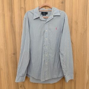 Ralph Lauren Mens Dress Shirt Size L Blue White Stripe Custom Fit Classic Preppy